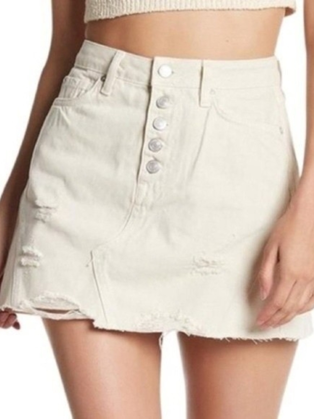 We The Free By Free People Frayhem A Line Denim Off White Skirt Size 25